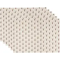Clayre & Eef Placemats Set van 6 48x33 cm Beige Rood Katoen Rechthoek Hert Tafelmat Beige Tafelmat