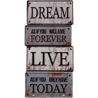 Clayre & Eef Tekstbord 30x60 cm Wit Grijs Ijzer Dream Wandbord Wit Wandbord