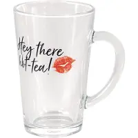 Clayre & Eef Mok 300 ml Glas Lippen Hey there hot tea! Koffiemok Transparant Koffiemok