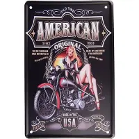 Clayre & Eef Wanddecoratie 20x30 cm Zwart Rood Metaal American Muurdecoratie Wandversiering Tekstbord