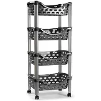 Forte Plastics PlasticForte Trolley op wieltjes - 4-laags - grijs - kunststof - 88cm - Opberg trolley