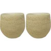 Ter Steege Set van 2x stuks plantenpotten/bloempotten in een strakke Modern design look zand/beige Dia 18 cm en Hoogte 16 cm