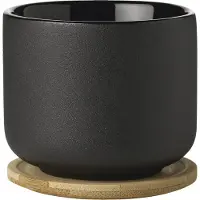Stelton Theo kop met onderzetter 0,2 liter hoogte 8 cm bamboo keramiek zwart