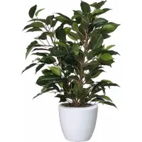 Mica Decorations Groene ficus kunstplant 40 cm met plantenpot glanzend wit D13.5 en H12.5 cm - Kunstplanten