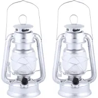 Fancy flames Set van 3x stuks LED stormlantaarn/windlicht zilver op batterijen 11,5 x 15 x 24 cm - Tuin lantaarns met LED verlichting