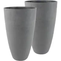 Ter Steege Hoge bloempot/plantenpot gerecycled kunststof/steenpoeder - 2x stuks - donkergrijs - dia 29 cm en hoogte 50 cm - Binnen en buiten