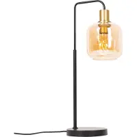QAZQA Design tafellamp zwart met messing en amberkleurig glas - Zuzanna