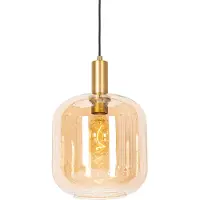 QAZQA Design hanglamp zwart met messing en amber glas - Zuzanna