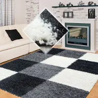 Muratap Basic shaggy geblokt vloerkleed zwart / wit hoogpolig- 200x290 cm
