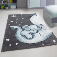 Muratap Kids olifant vloerkleed kinderkamer blauw / grijs laagpolig- 80x150 cm