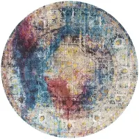 Muratap Picasso heriz vintage rond vloerkleed multi / blauw laagpolig- 160