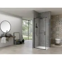 Van Rijn Products ST02LP150ZW Douchecabine Hoekinstap 80cm Deur 140cm Zijwand Zwart - Veiligheidsglas - Douche, Douchecabines