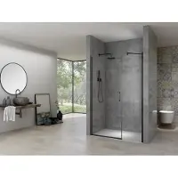 Van Rijn Products ST02LP200 Douchedeur 130cm 2-delig - 60/70cm Deur/zijwand - Mat Zwart - Veiligheidsglas - Douche, Douchedeuren