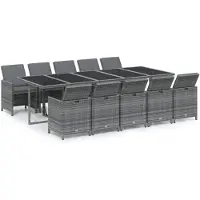 vidaXL 11-delige Tuinset met kussens poly rattan grijs