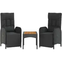 vidaXL Tuinstoelen 2 st verstelbaar met tafel poly rattan zwart