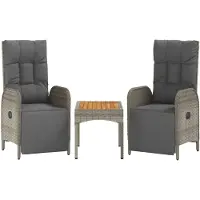 vidaXL Tuinstoelen 2 st verstelbaar met tafel poly rattan grijs