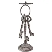 Clayre & Eef Kandelaar Sleutel 33 cm Grijs Ijzer Kaarsenstandaard Grijs Kaarsenstandaard