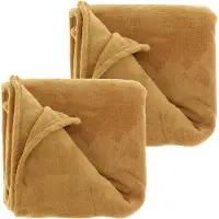 Unique living Plaids/dekens - fleece - 2 stuks - mosterd geel - polyester - 130 x 180 cm