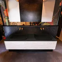 Mondiaz Badkamermeubelset Erin 150 cm met 1 Lade met RIDGE Wastafel Dubbel Urban Zonder Kraangaten Greeploos Mat Underlayment