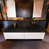 Mondiaz Erin 150cm badmeubel Underlayment met 2 lades en zwarte wastafel rechts zonder kraangaten