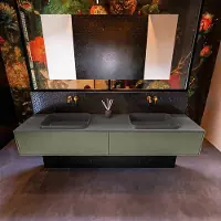 Mondiaz Badkamermeubelset erin 200 cm met 2 lades met ridge wastafel dubbel dark grey zonder kraangaten greeploos mat army