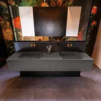 Mondiaz Badkamermeubelset Erin 200 cm met 2 Lades met RIDGE Wastafel Dubbel Dark grey Zonder Kraangaten Greeploos Mat Dark Grey