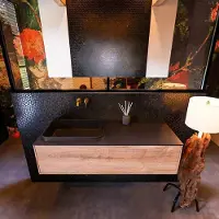 Mondiaz Erin 120cm badmeubel Washed Oak met 1 lade en zwarte wastafel links zonder kraangaten