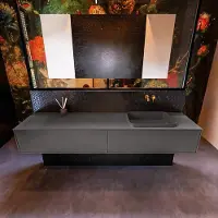 Mondiaz Erin 200cm badmeubel Dark Grey met 2 lades en donkergrijze wastafel rechts zonder kraangaten