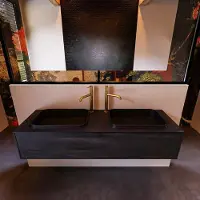 Mondiaz Badkamermeubelset Erin 150 cm met 1 Lade met RIDGE Wastafel Dubbel Urban met 2 kraangaten Greeploos Mat Dark Brown