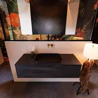 Mondiaz Badkamermeubelset Erin 120 cm met 1 Lade met RIDGE Wastafel Midden Urban Zonder Kraangaten Greeploos Mat Dark Brown