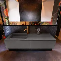 Mondiaz Badkamermeubelset Erin 150 cm met 2 Lades met RIDGE Wastafel Links Dark grey met 1 kraangat Greeploos Mat Dark Grey