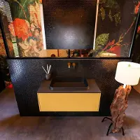 Mondiaz Badkamermeubelset erin 80 cm met 1 lade met ridge wastafel midden urban zonder kraangaten greeploos mat ocher