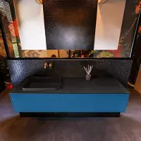 Mondiaz Badkamermeubelset erin 150 cm met 1 lade met ridge wastafel links urban zonder kraangaten greeploos mat jeans