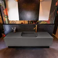 Mondiaz Badkamermeubelset erin 150 cm met 1 lade met ridge wastafel midden dark grey met 1 kraangat greeploos mat dark grey