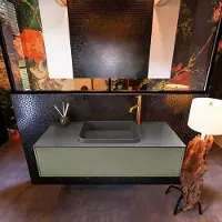 Mondiaz Badkamermeubelset Erin 120 cm met 1 Lade met RIDGE Wastafel Midden Dark grey met 1 kraangat Greeploos Mat Army