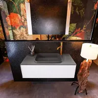 Mondiaz Badkamermeubelset Erin 100 cm met 1 Lade met RIDGE Wastafel Midden Dark grey met 1 kraangat Greeploos Mat Talc