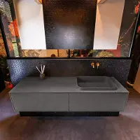 Mondiaz Erin 150cm badmeubel Dark Grey met 2 lades en donkergrijze wastafel rechts zonder kraangaten