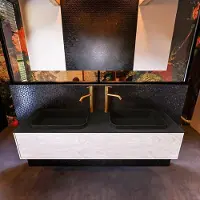 Mondiaz Badkamermeubelset erin 150 cm met 1 lade met ridge wastafel dubbel urban met 2 kraangaten greeploos mat underlayment