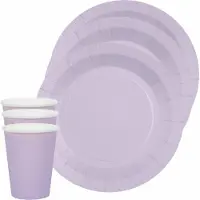 SANTEX 20x bordjes en bekertjes - lila paars - Feestbordjes