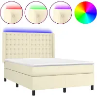 vidaXL Boxspring met matras en LED kunstleer crèmekleurig 140x190 cm
