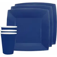 SANTEX 20x taart/gebak bordjes en bekertjes - kobalt blauw - Feestbordjes
