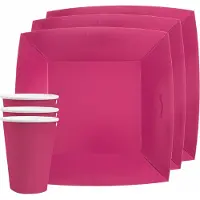 SANTEX 10x wegwerp bordjes en bekertjes - fuchsia roze - Feestbordjes