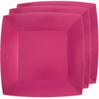 SANTEX 30x Stuks feest diner bordjes papier/karton vierkant - fuchsia - 23cm - Feestbordjes