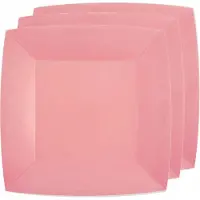 SANTEX 30x Stuks feest diner bordjes papier/karton vierkant - roze - 23cm - Feestbordjes