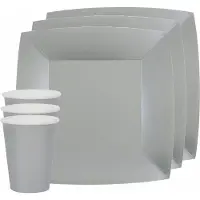 SANTEX 10x bordjes en bekertjes - zilver - Feestbordjes