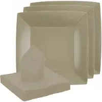 SANTEX servies set karton - 20x bordjes/25x servetten - taupe/beige - Feestbordjes