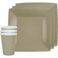SANTEX 20x taart/gebak bordjes en bekertjes - taupe/beige - Feestbordjes
