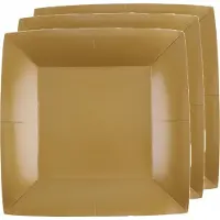 SANTEX 20x Stuks feest ontbijt/gebak bordjes papier/karton vierkant - goud - 18cm - Feestbordjes