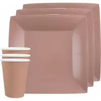 SANTEX 20x wegwerp bordjes en bekertjes - rose goud - Feestbordjes