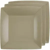SANTEX 20x Stuks feest diner bordjes papier/karton vierkant - taupe - 23cm - Feestbordjes